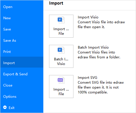 opción de importación de archivos