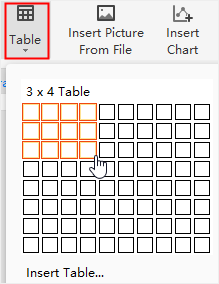 insert table menu