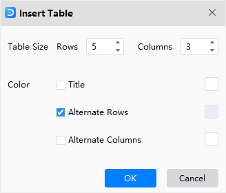 insert table window