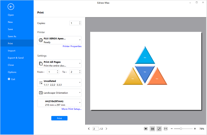 interface de visualização de impressão