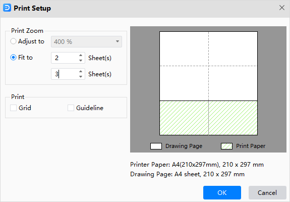 configuración de impresión ajustada a