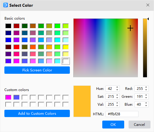 select custom color window