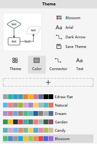 panel de color del tema en el lado derecho