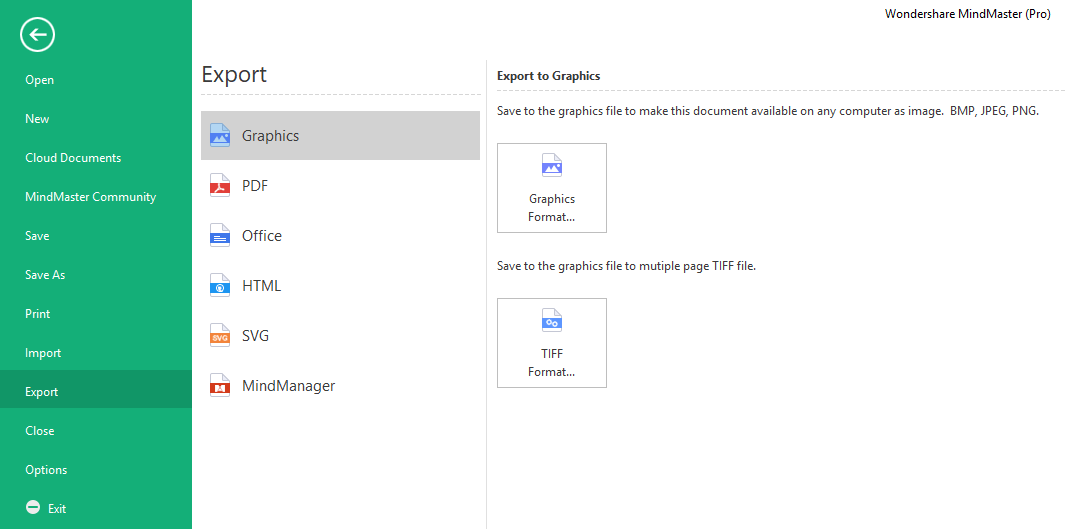 opções de exportação