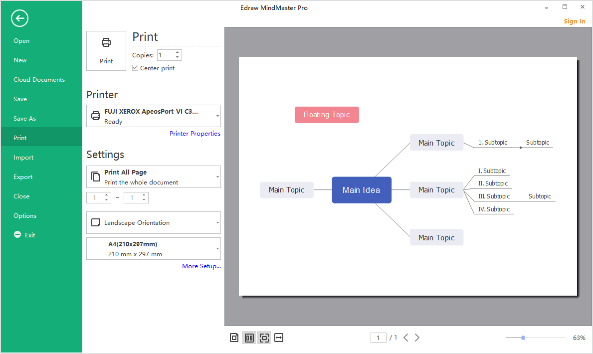 print preview interface