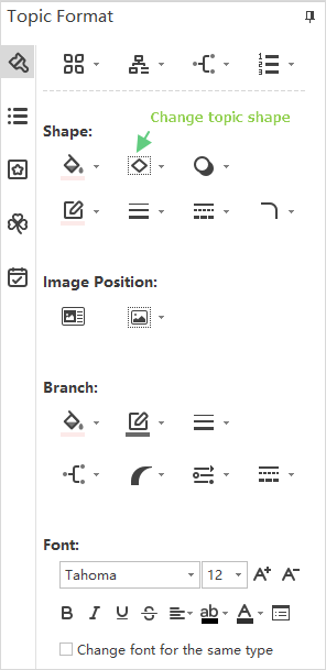 painel de formato de tópico de forma