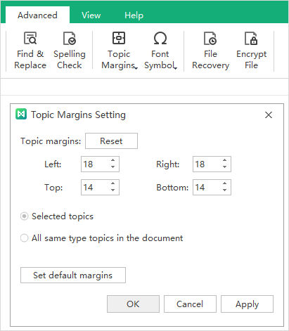 configuração da margem do tópico