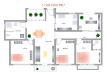 Plan d'étage de 3 chambres