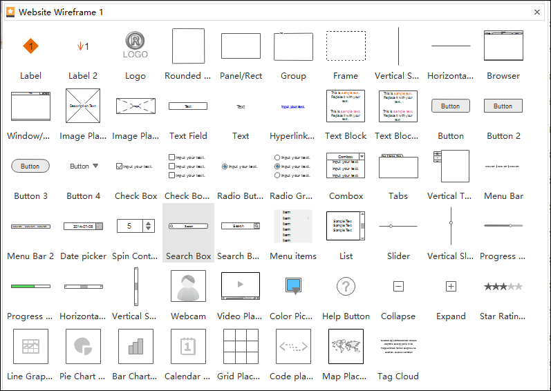 Tableau d'outils de wireframing