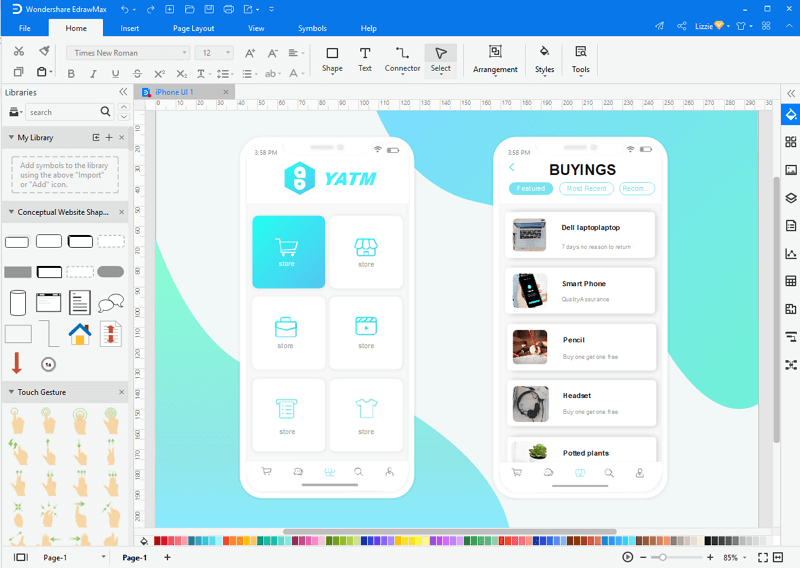 Wireframing Tool Oberfläche