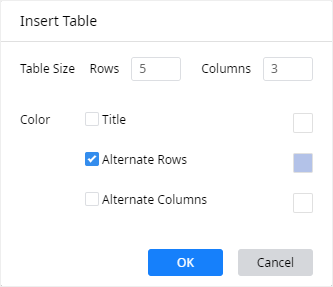 insert table window