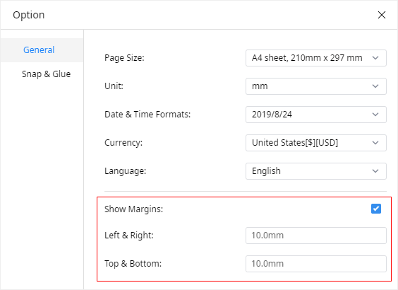 margin setting window