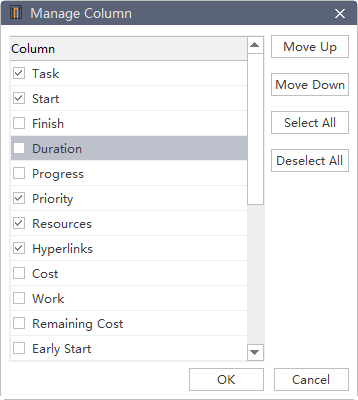 manage column window