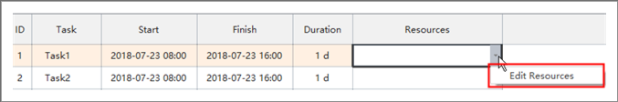 option de modification des ressources