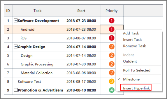 insérer l'option de lien hypertexte