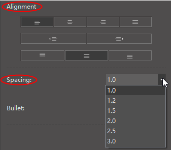 alignment spacing option