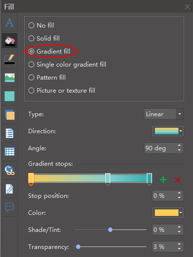 gradient fill option