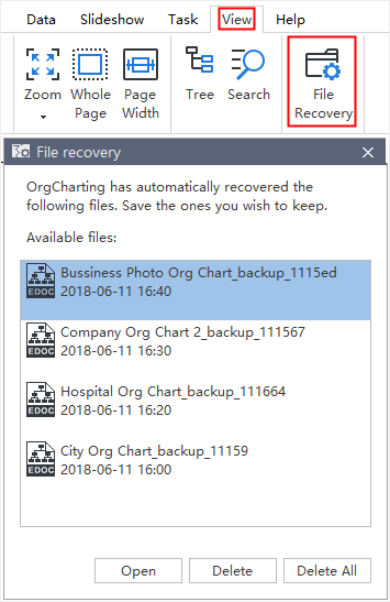 visualización de recuperación de archivos