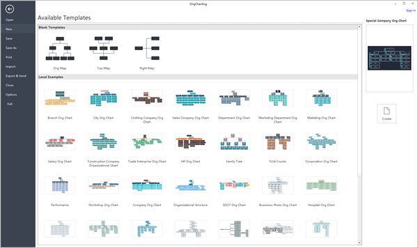 Page de démarrage d'OrgCharting