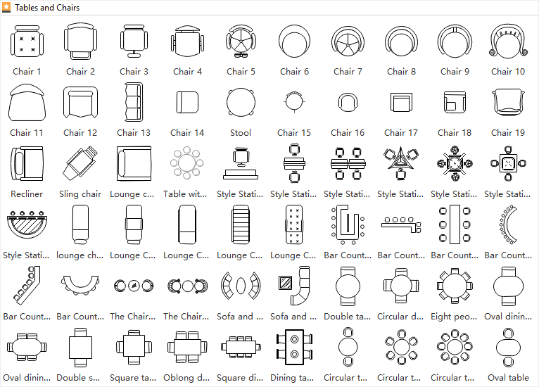 Symbols for Floor Plan Tables and Chairs