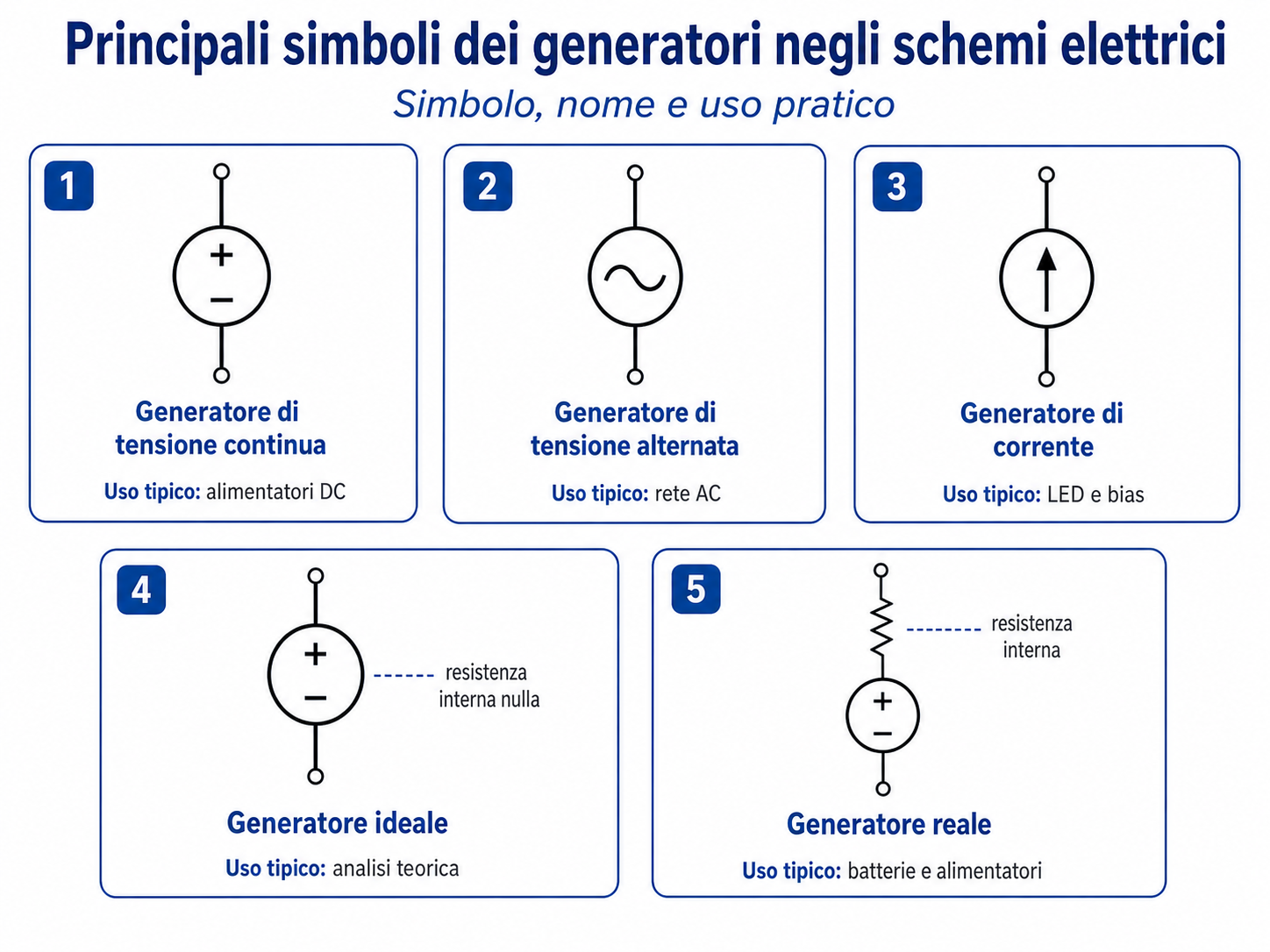 Tipi di simbolo generatore negli schemi elettrici