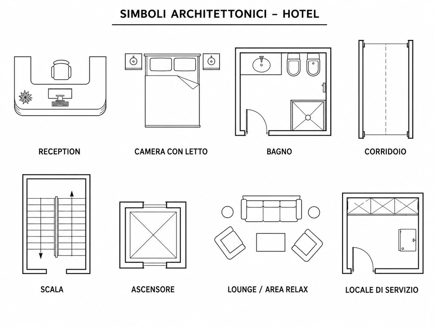 simboli di planimetria di hotel