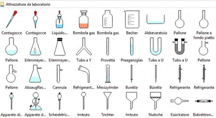 modello con attrezzature di laboratorio chimico e simboli pronti