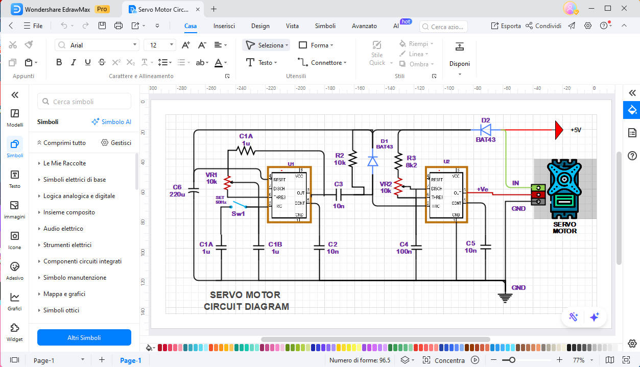 schermata di EdrawMax usata per ricostruire lo schema interno del dispositivo