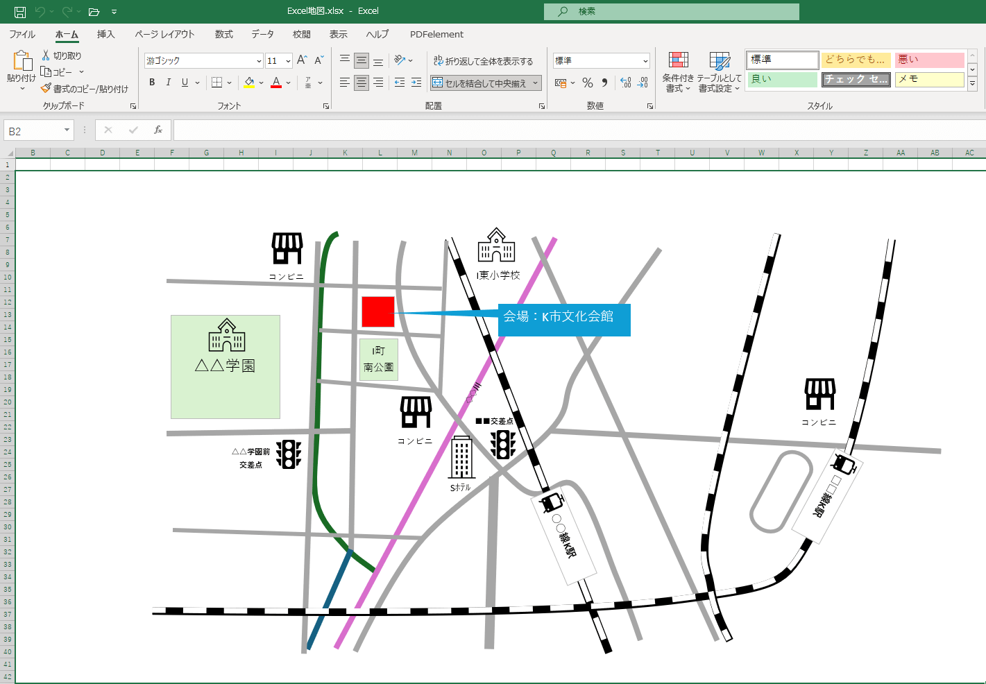 エクセルで作成した地図