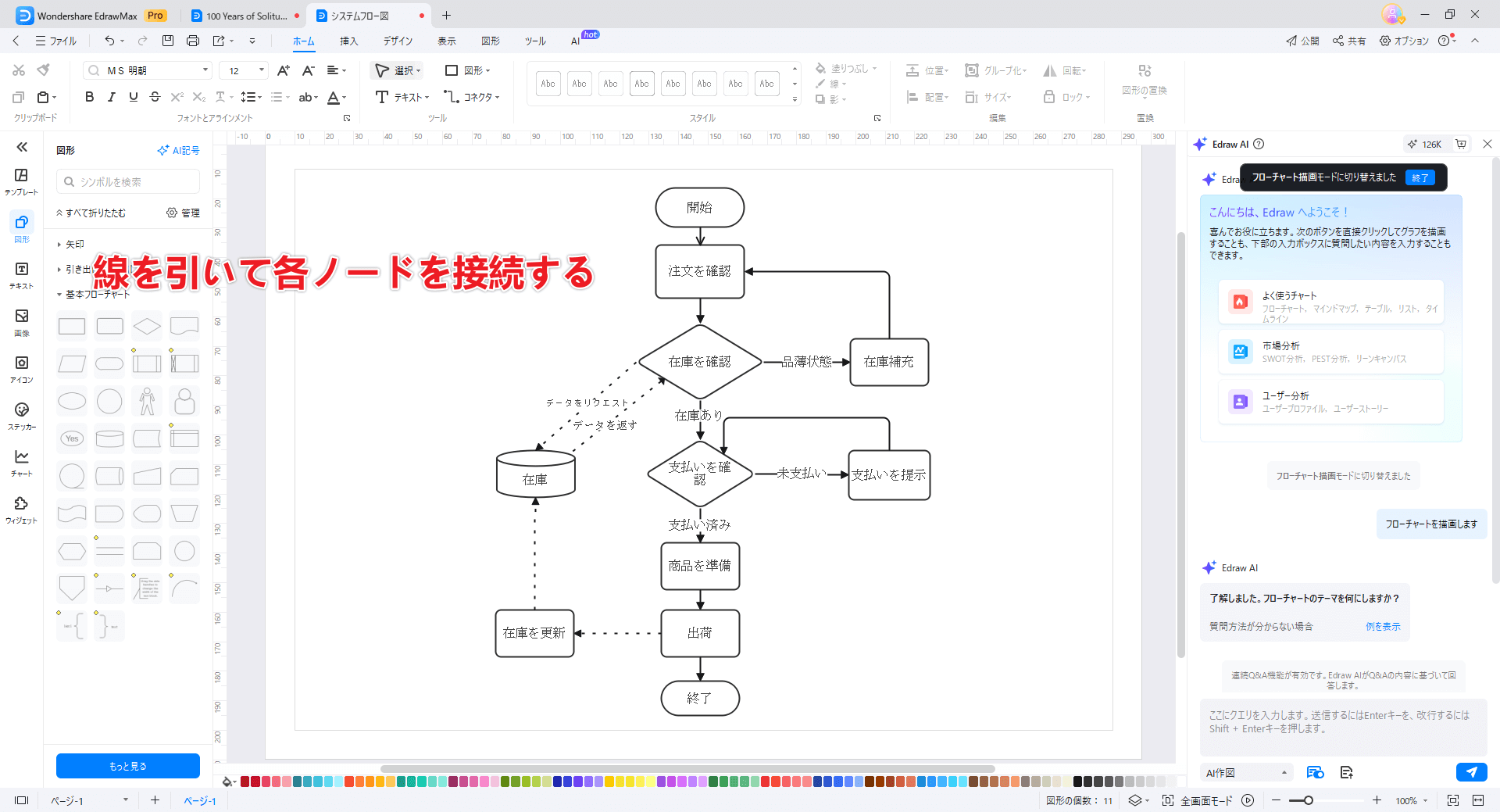 ノードから線、矢印が引ける