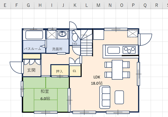 エクセルで作成した間取り図のサンプル