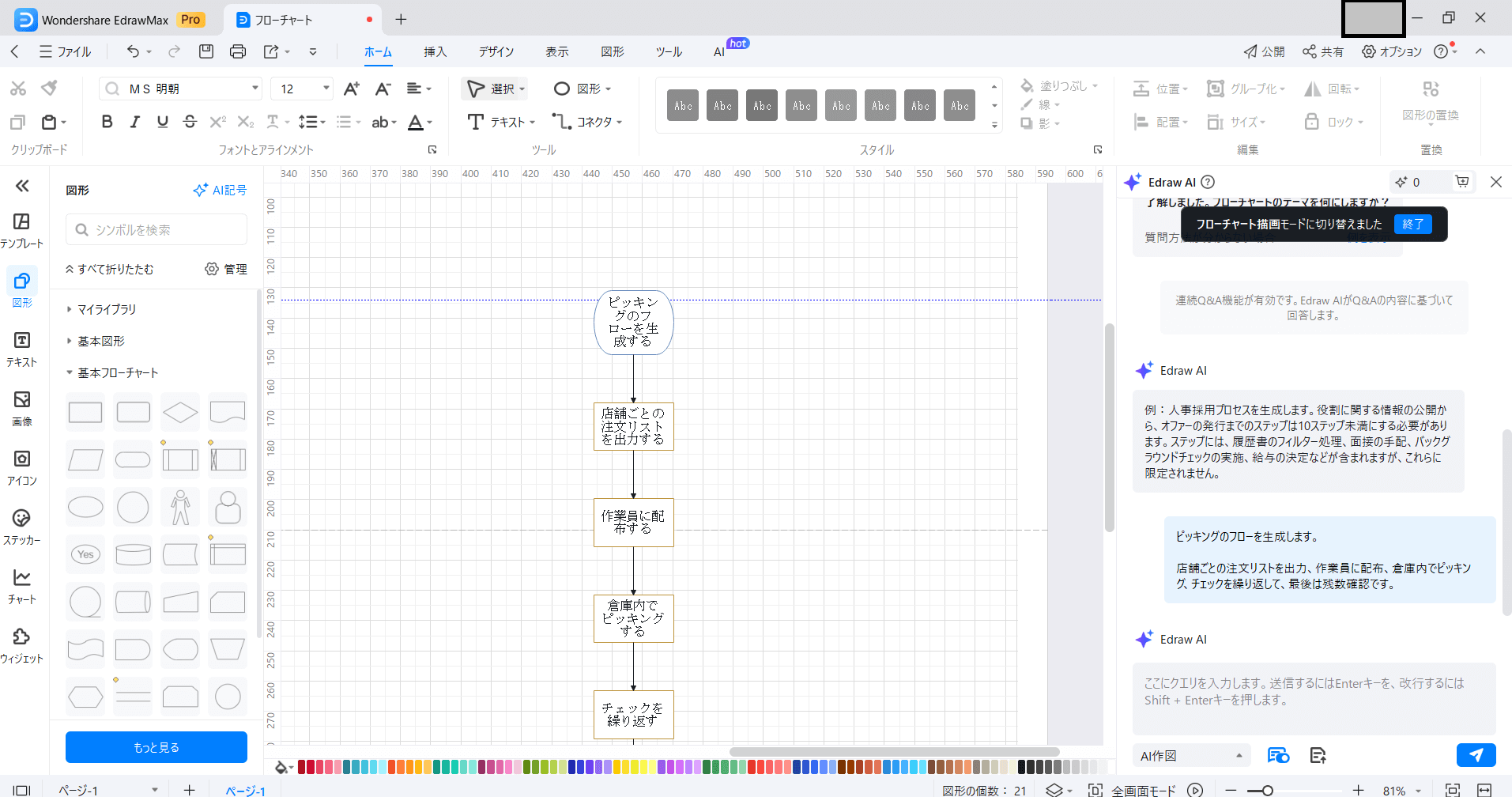 AI機能でフローチャートが自動生成