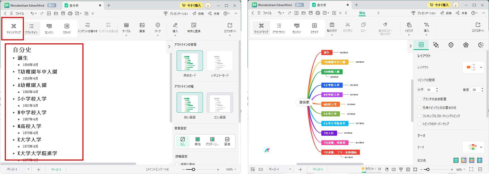 EdrawMindで年表を作成する