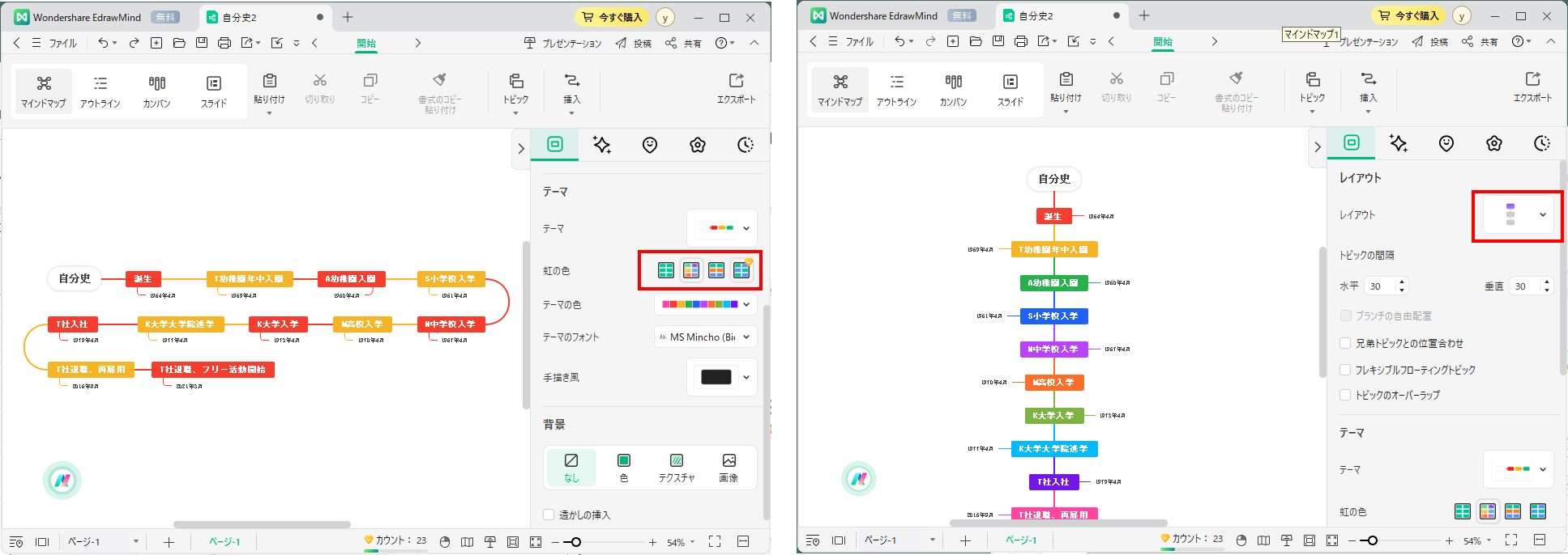 年表のレイアウトとデザインの調整