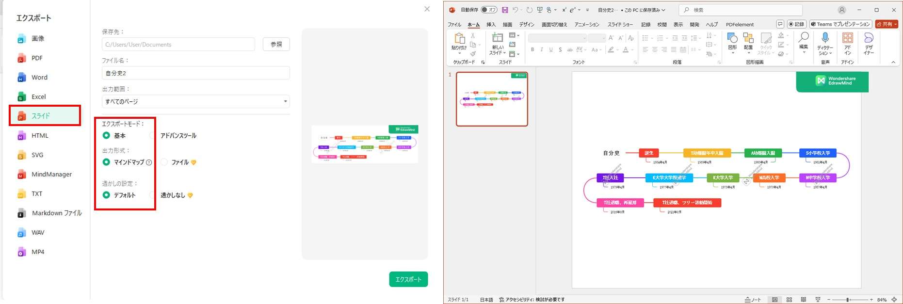 PowerPoint形式にエクスポート