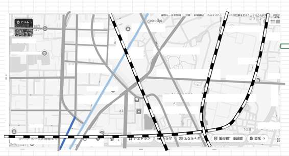 「実線/点線」から破線の効果を果たし線路を描く