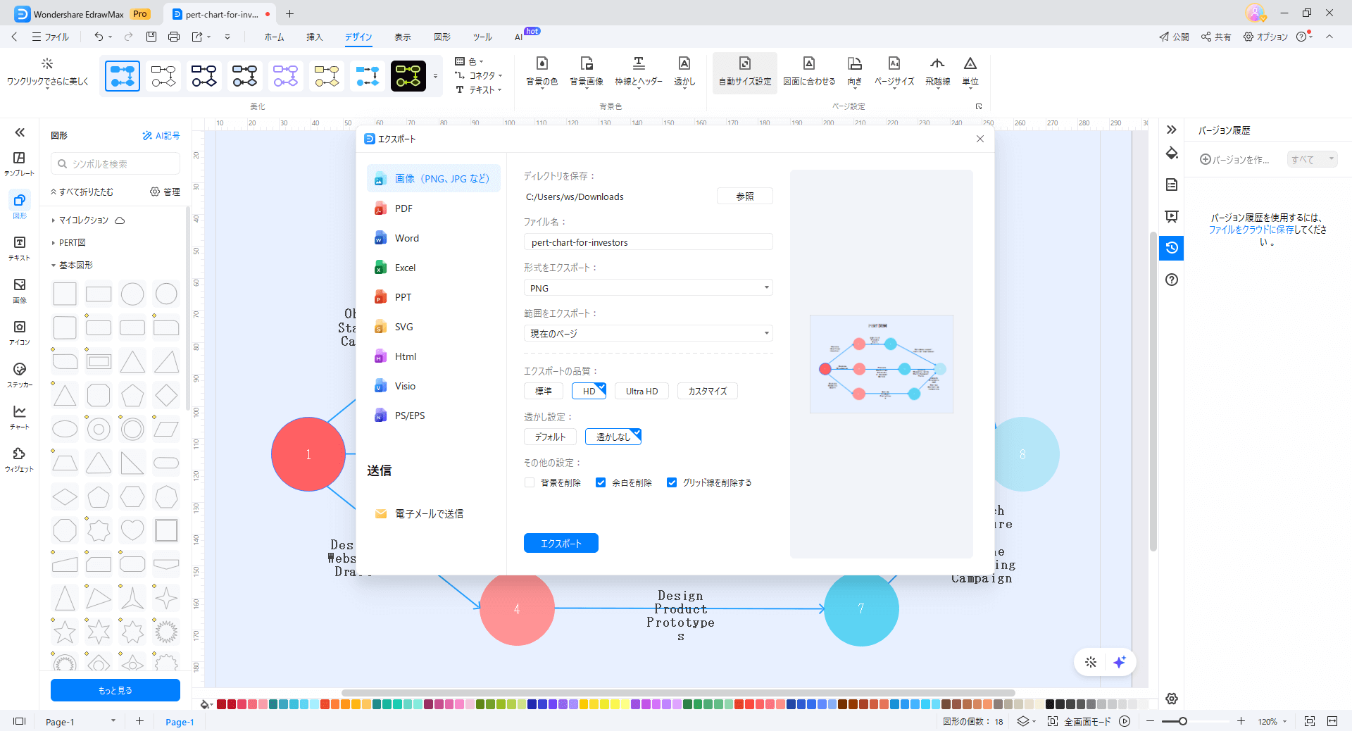 PERT図をエクスポートする