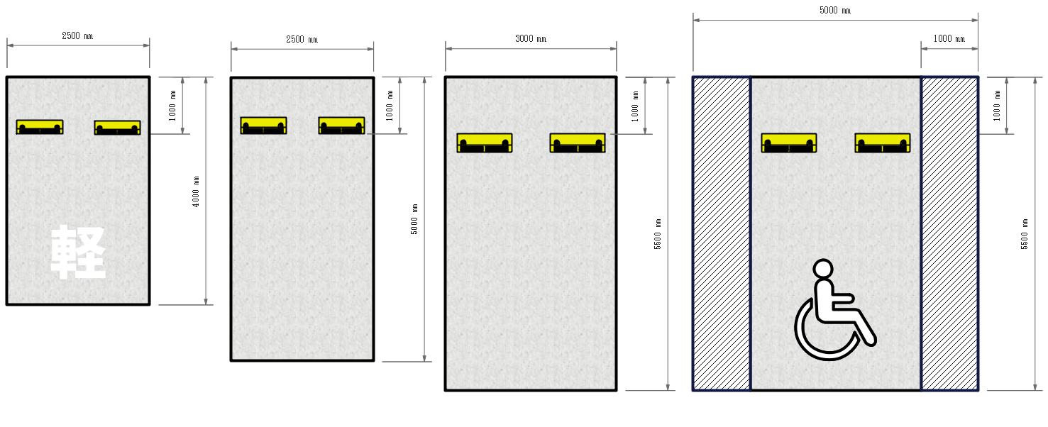 異なるサイズの駐車場平面図
