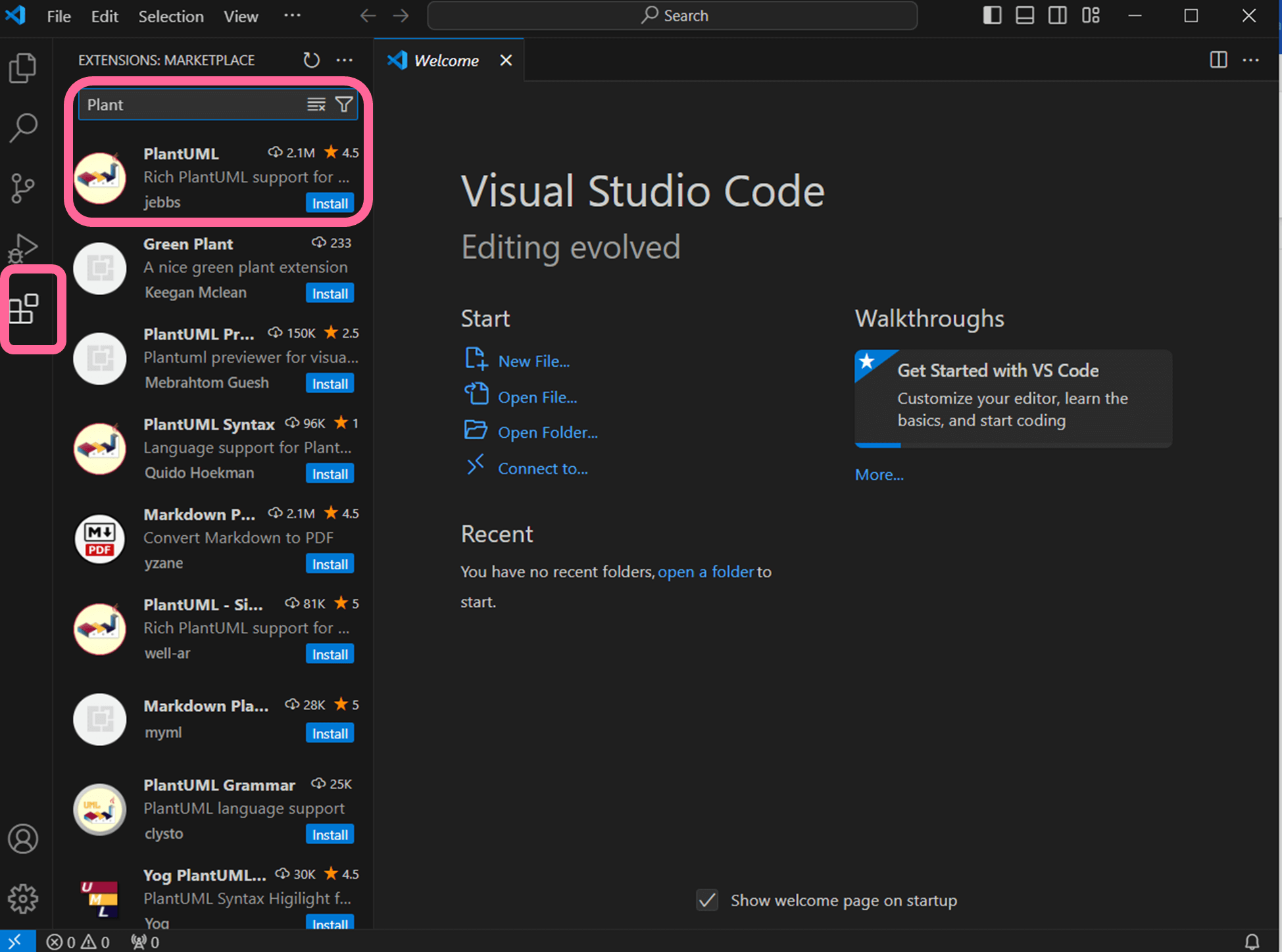 PlantUML はVisual Studio Codeの拡張機能としてインストール