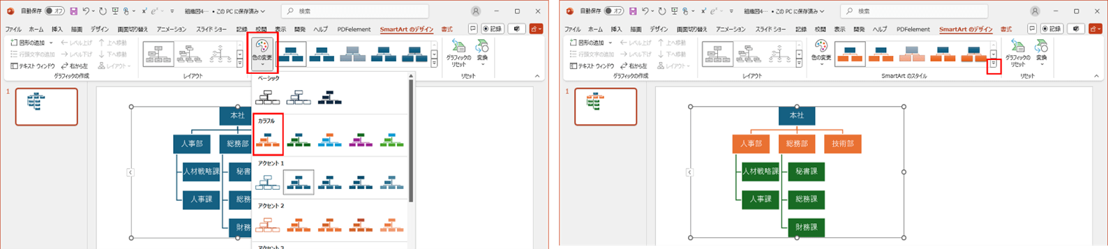 体制図の色やスタイルを変更する