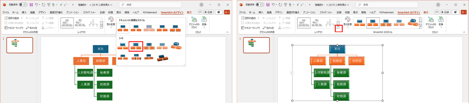 体制図の色やスタイルを変更する