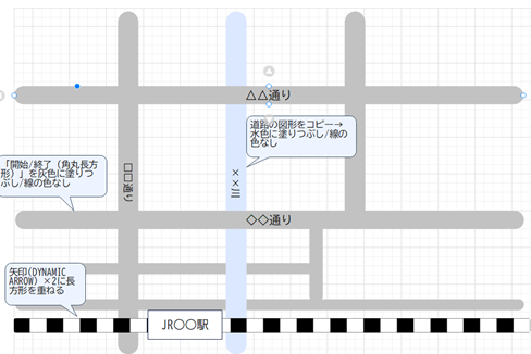 主要な道路や線路などを書く