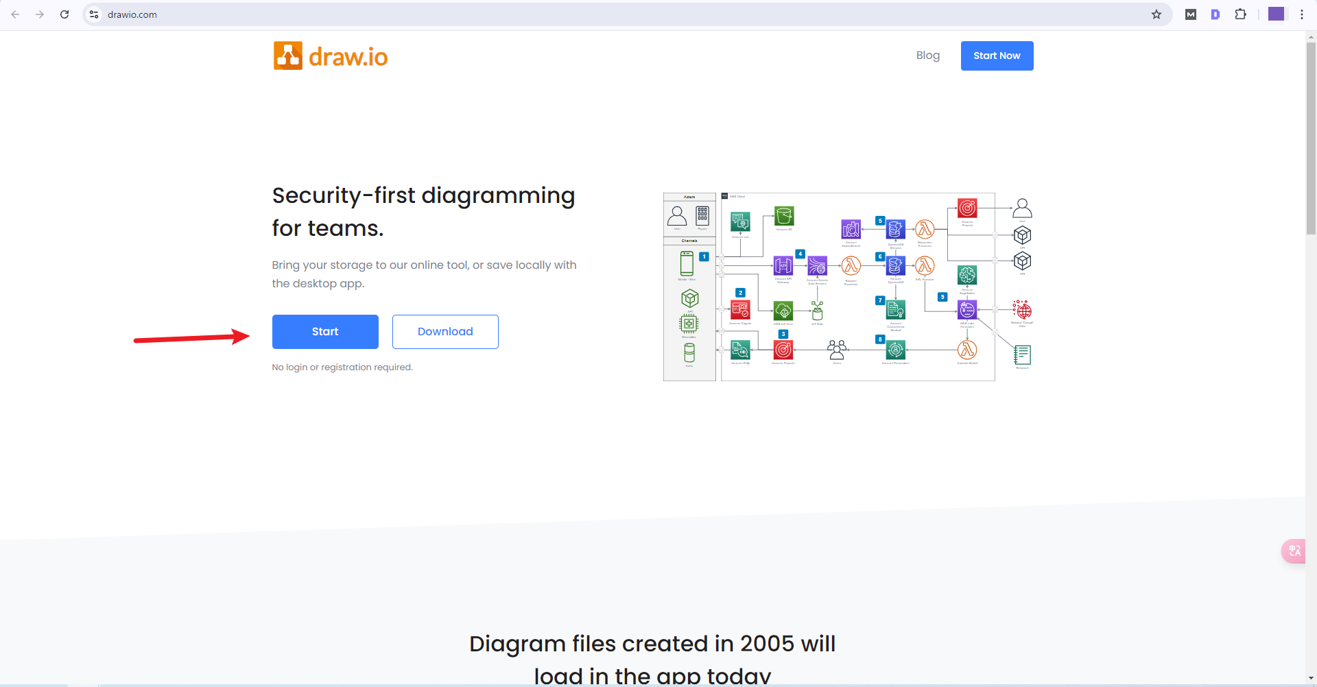 「draw.io」のサイトにアクセス