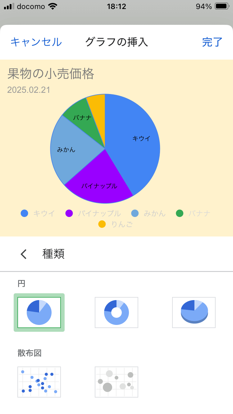  スマホ版Googleスプレッドシートでも円グラフを作成
