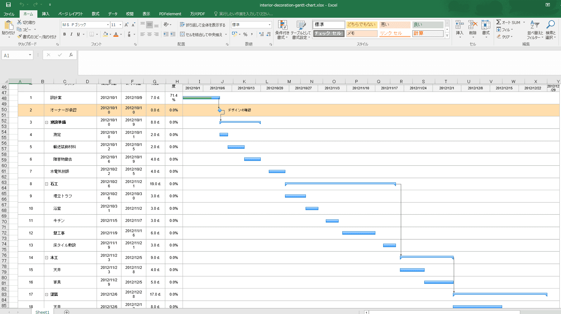 Excel ガントチャートテンプレート
