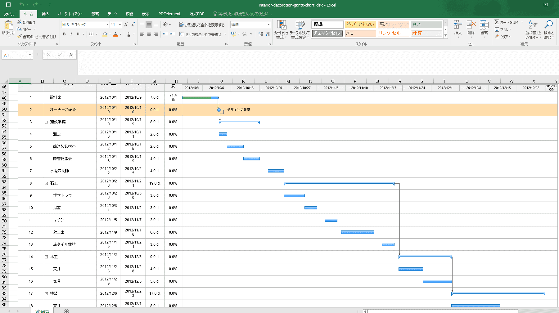 無料ガントチャートテンプレート Excel