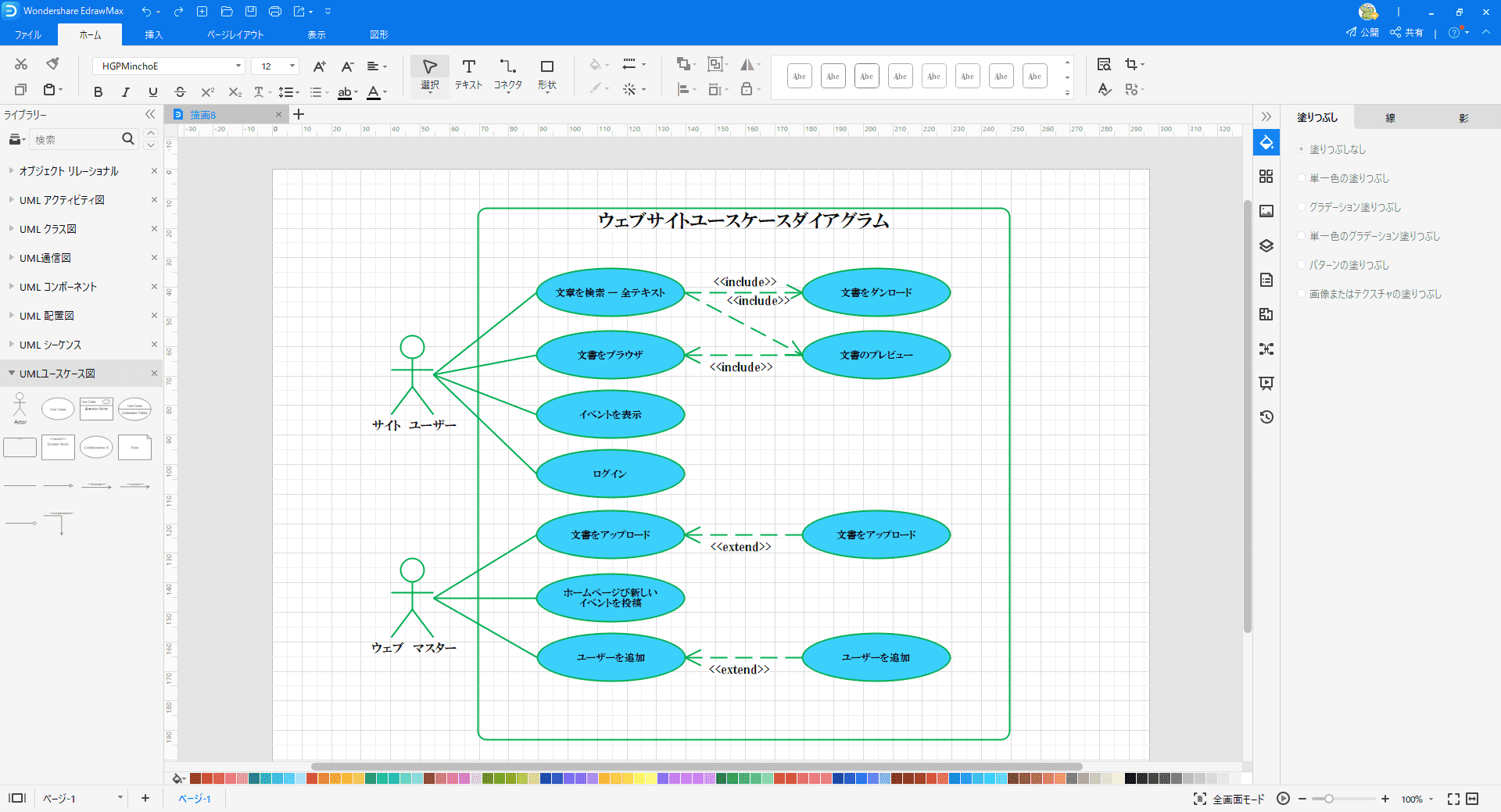 UMLユースケース図編集