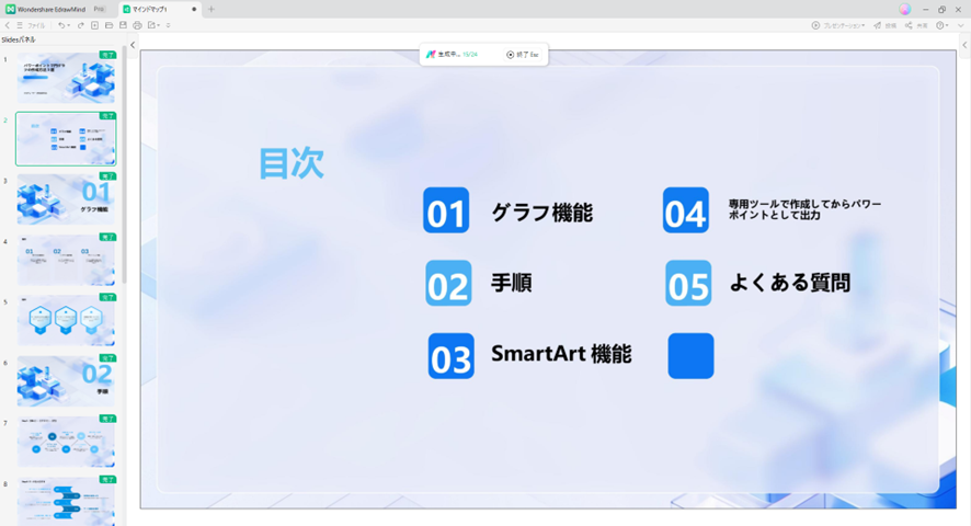 EdrawMindによってワードをパワポに変換した成果物