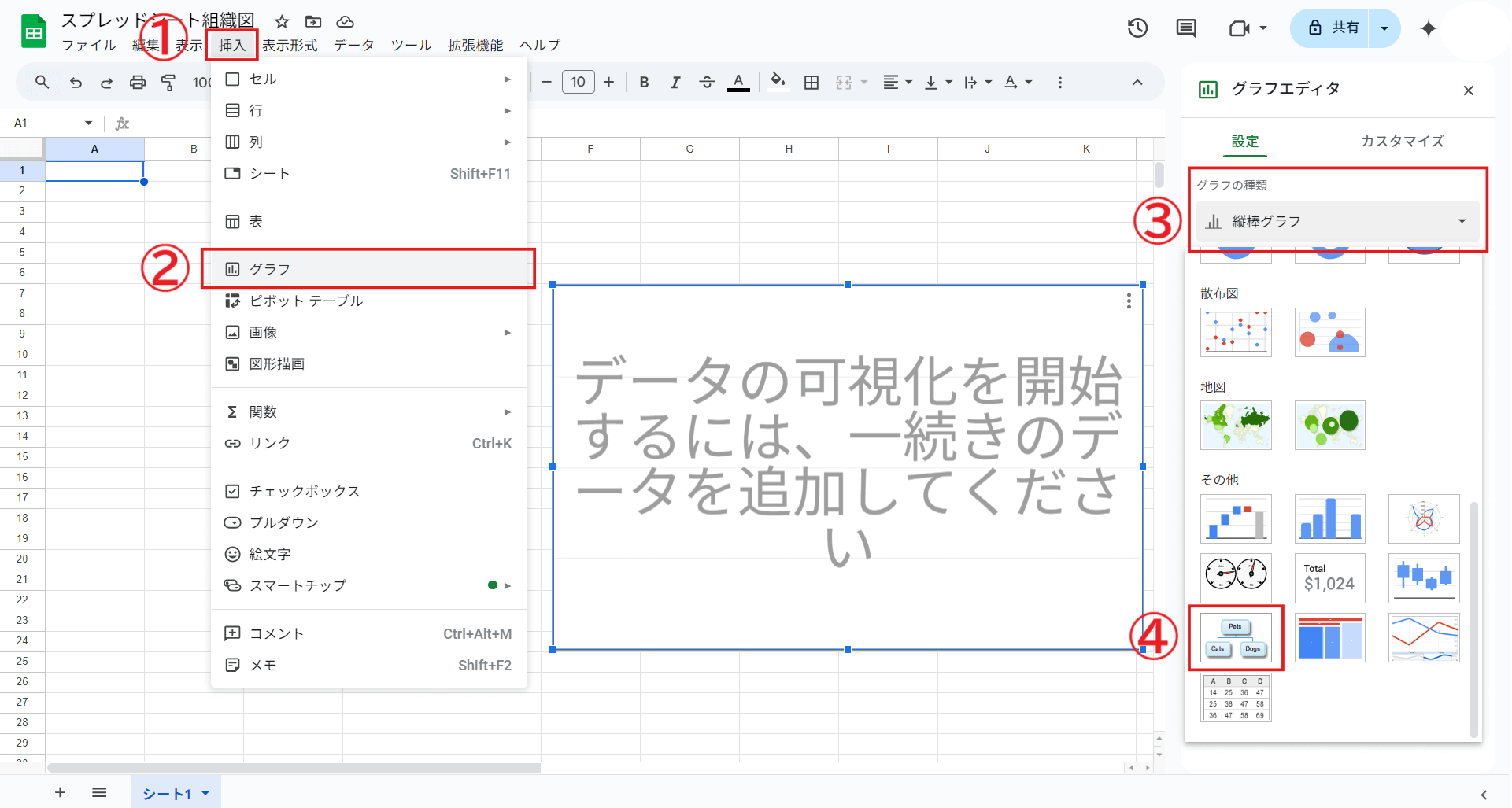 スプレッドシートでマインドマップを作成する手順