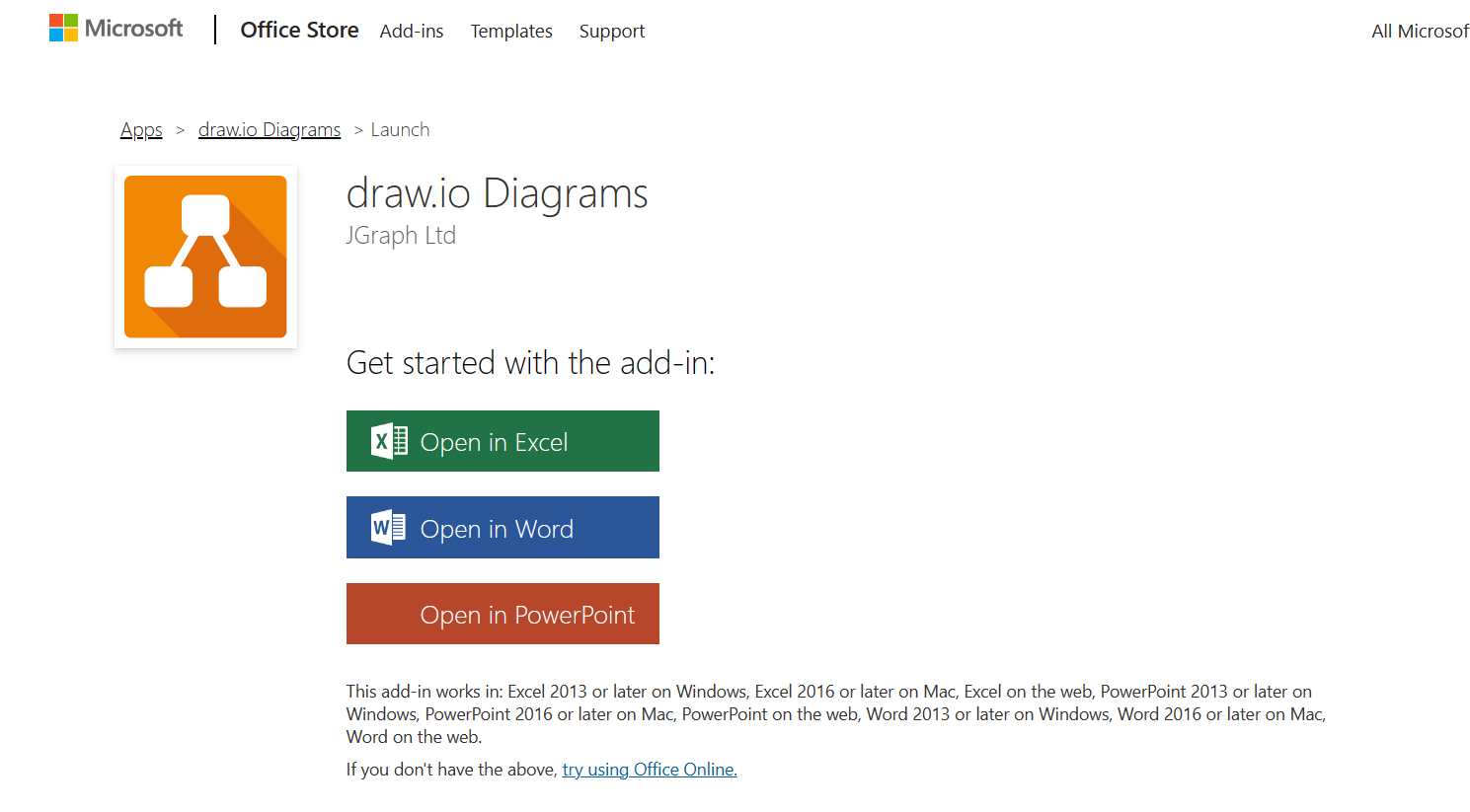 Office　Storeのサイトから「draw.io Diagrams」をインストール